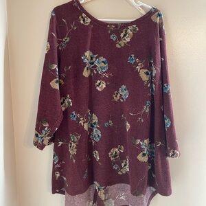 Les Serein Floral Burgundy Women's Top